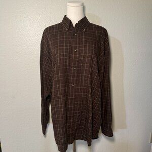Arrow Long Sleeve Brown Checkered Button Up Casual Shirt